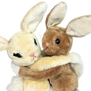 Vtg 77 Dakin 10" Hugging Plush Bunnie Rabbits Bunnies Stuffed Animals Snuggling